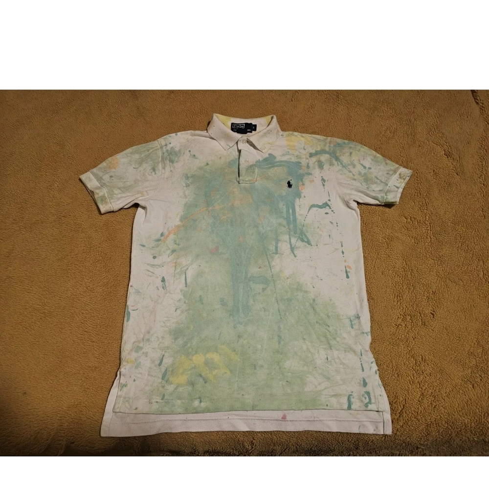 Polo Ralph Lauren Mens Sm Paint Splatter Shirt RARE Vintage 90s White $30obo